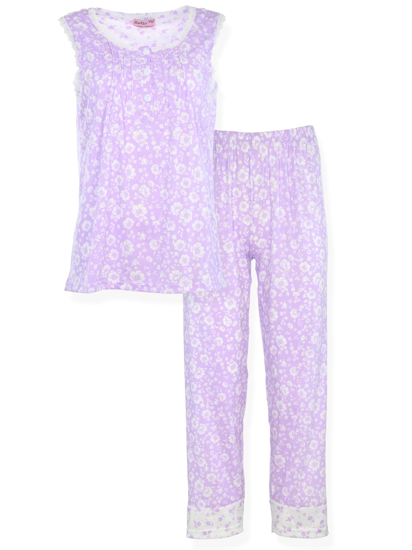 JEFFRICO Womens Sleeveless Pajamas For Women Ankle Length Set Sleepwear Soft Pajamas