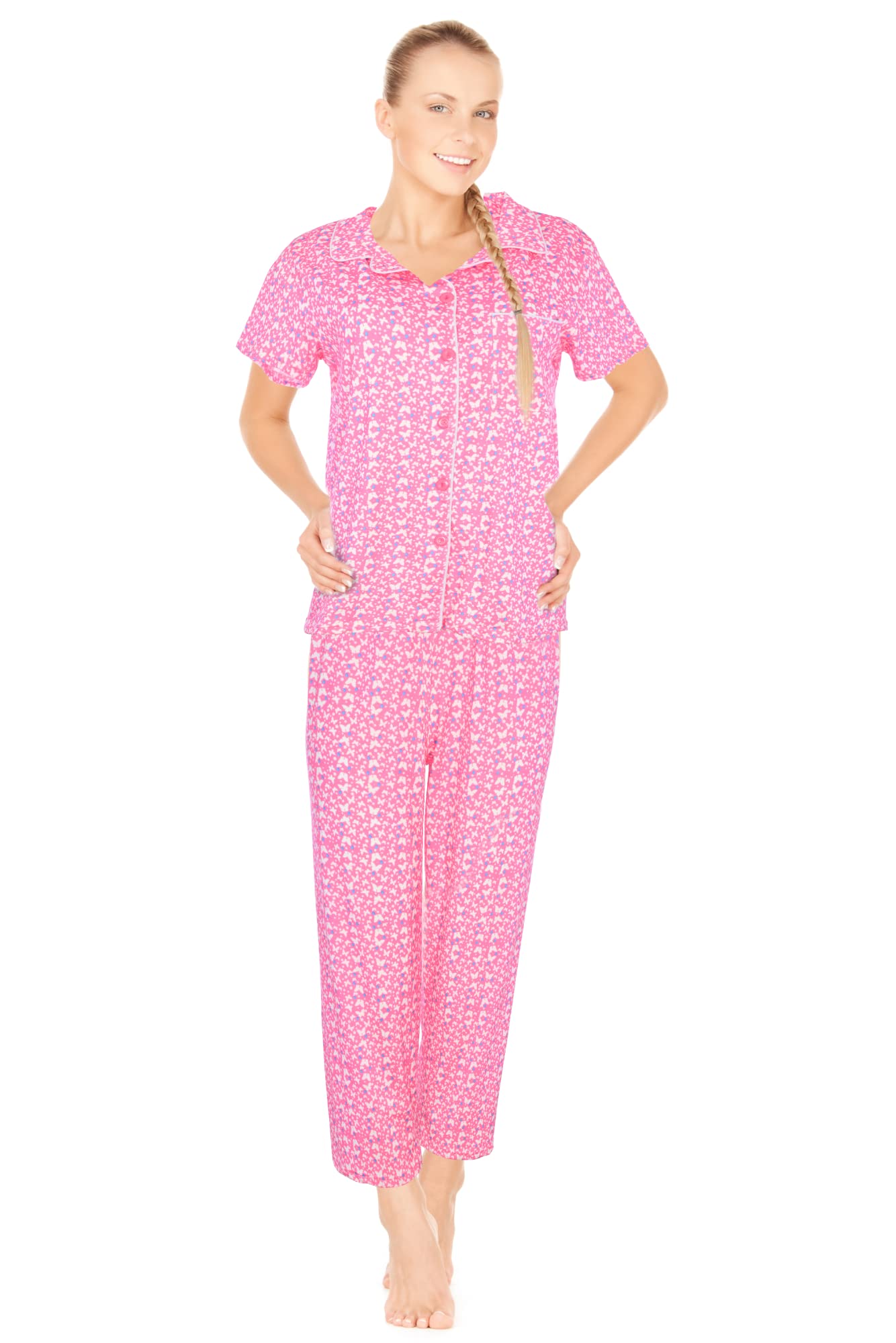 JEFFRICO Womens Pajamas For Women Ankle Length Pajamas Set Sleepwear Soft Pajamas