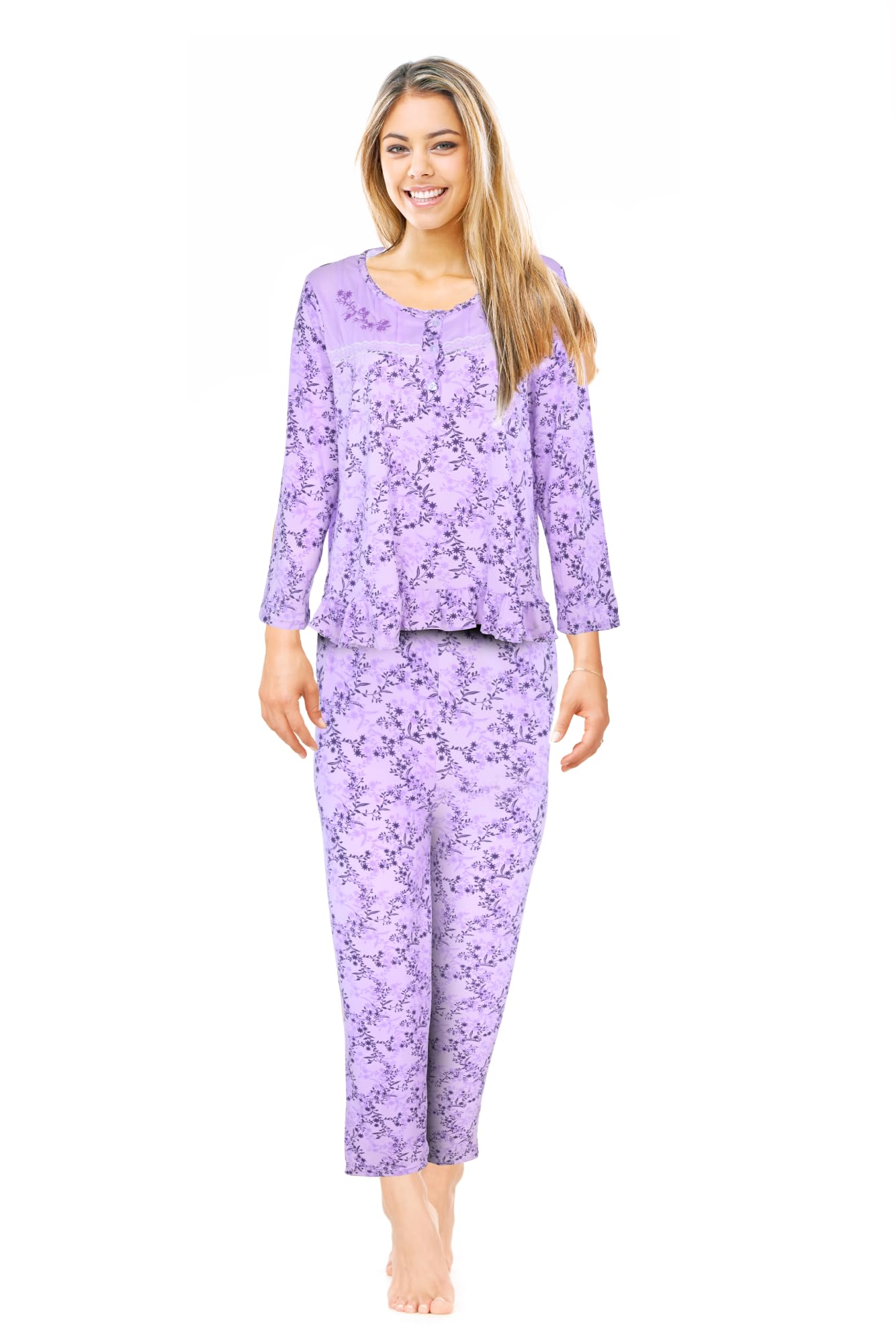 JEFFRICO Womens Pajamas For Women Capri Set Sleepwear Soft